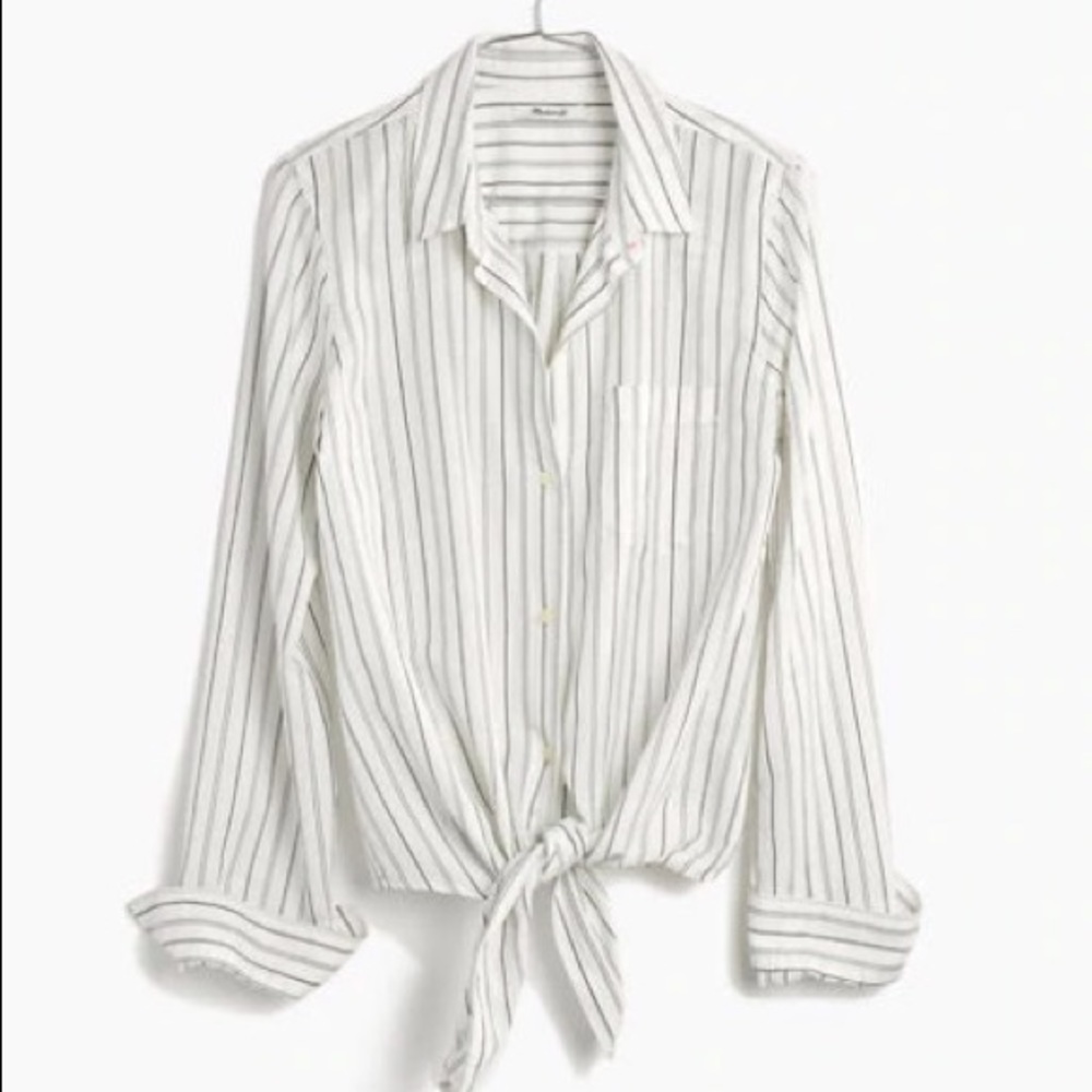 Madewell stripped front tie button down